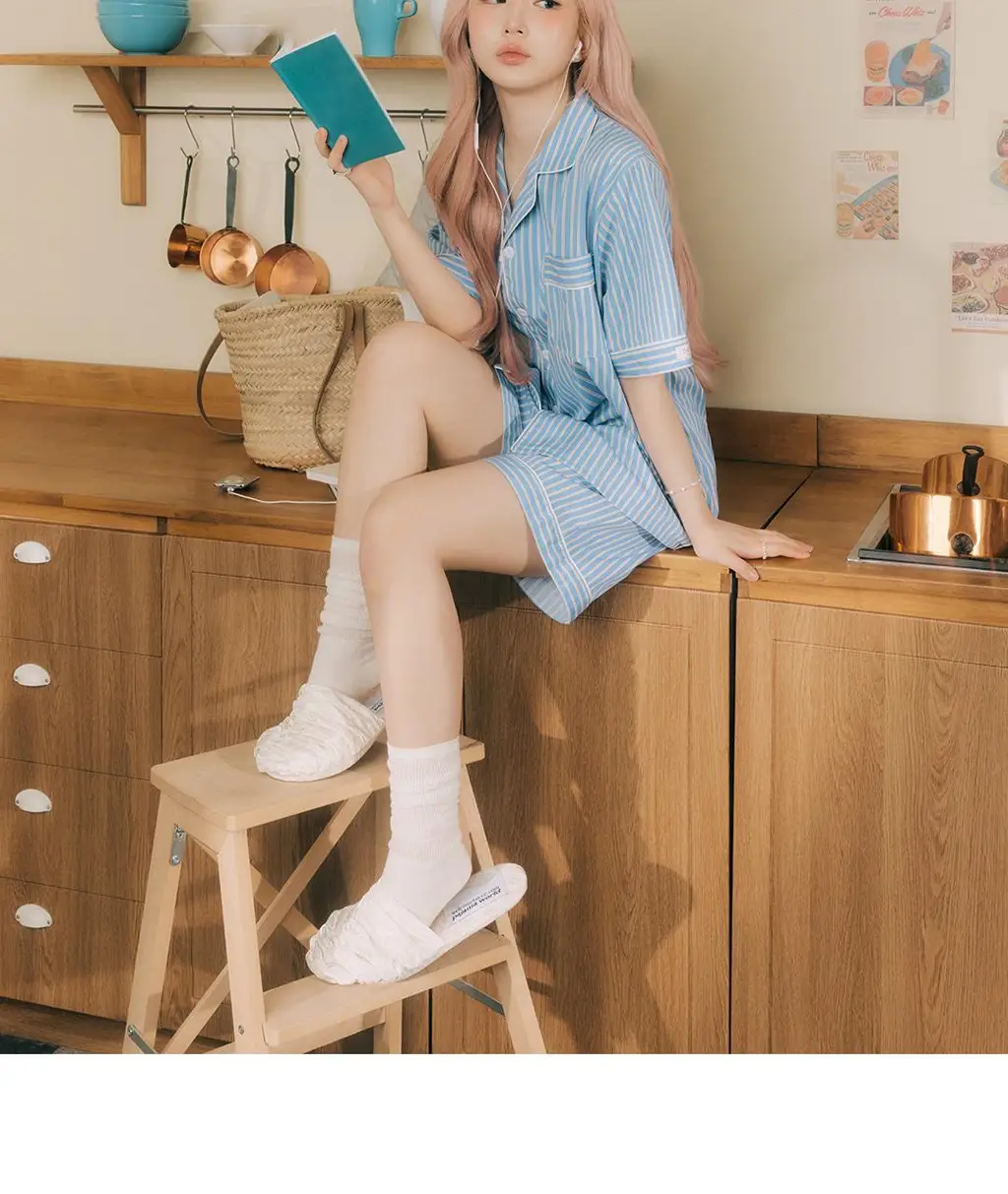 [해원 PICK] 도씨 실크핏 마리나 반팔 커플 잠옷 세트 상세페이지 7